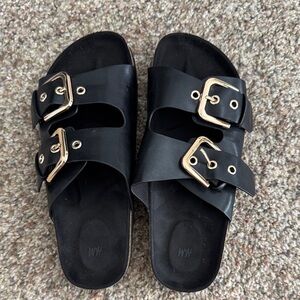 H&M Black Sandals with Gold Buckles